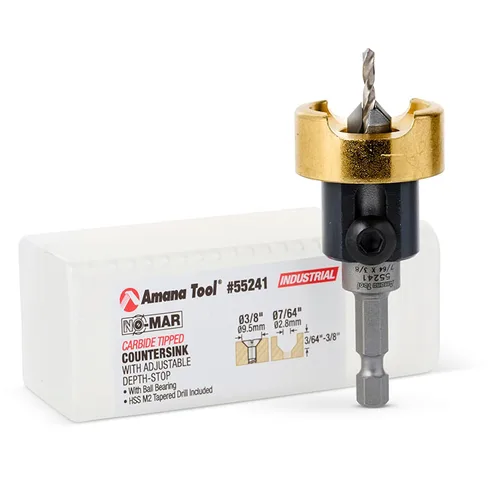 Miniatura 10 de Amana Tool Avellanador de 82 grados con tope de profundidad de broca y rodamiento de bolas sin empuje, 55225, taladro de 3/8 D x 3/32 de profundidad