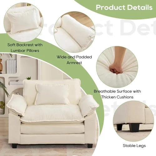Miniatura 6 de Oprisen Sofá Seccional Modular, Cómodo Cloud Couch Sofá Seccional, Sofá Cama de Chenilla con Asiento Profundo con Almohadas Decorativas para Sala