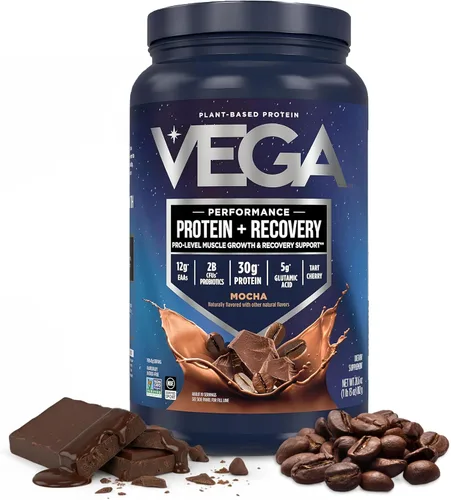 Miniatura 18 de Vega Sport proteína en polvo vegana + recuperación - 30g de proteína a base de plantas por porción, vainilla, 45 porciones, 5g de BCAA, probióticos