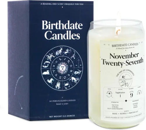 Miniatura 252 de Velas con fecha de nacimiento, 28 de octubre, velas perfumadas del zodiaco de Escorpio, regalo de cumpleaños, aroma a bergamota, canela y caoba