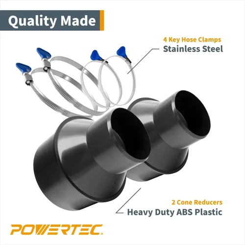 Miniatura 6 de POWERTEC Reductor de cono de manguera de 4 pulgadas a 2-1/2 pulgadas con abrazaderas de llave de acero inoxidable, accesorios de recolección