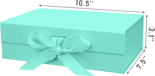 Miniatura 2 de DaiUni Caja de regalo magnética verde de 10.5"X7.5"X3.1" con tapa y cinta para regalos