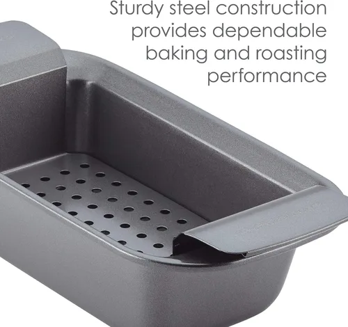 Miniatura 4 de Rachael Ray Bakeware - Molde antiadherente para asar con estante reversible, 16.5 x 13.5 pulgadas, gris y para hornear pastel de carne/antiadherente