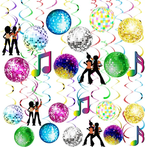 54 piezas de decoración de fiesta de discoteca, espirales colgantes de bola de discoteca de los años 70, remolinos colgantes para decoración de