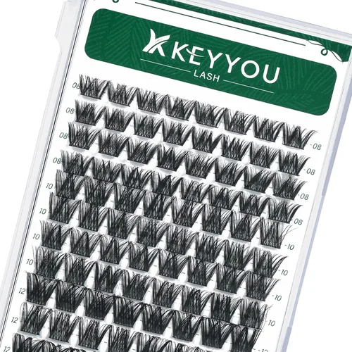 Miniatura 18 de KEYYOU Racimos de pestañas, 96 piezas de extensiones de pestañas DIY, rizado D de 16 mm, negro, realista, no irritante, fácil de colocar en casa
