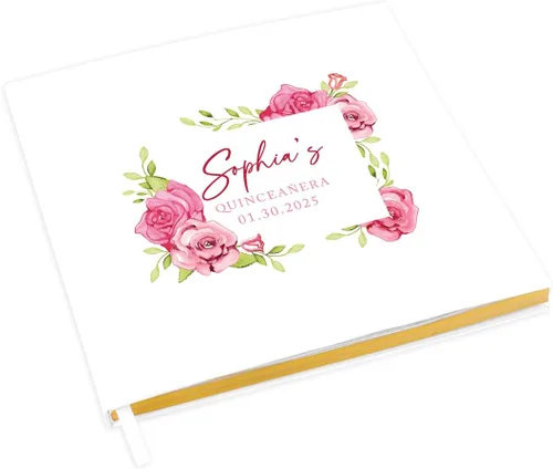 Miniatura 18 de Andaz Press Libro de invitados de quinceañera personalizado con detalles dorados, 120 páginas de 8.5 x 8.5 pulgadas, álbum de fotos de tapa dura