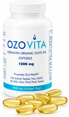 Cápsulas blandas de aceite de oliva virgen extra orgánico ozonizado de alta potencia de 1000 mg | Cápsulas oxigenadas puras para apoyo inmunológico
