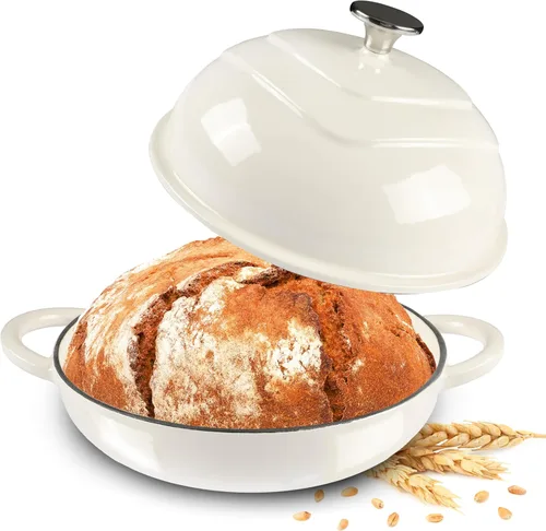MGKKT Horno holandés de hierro fundido esmaltado para hornear pan, horno de pan antiadherente de 5 cuartos de galón de masa madre con tapa, Cloche