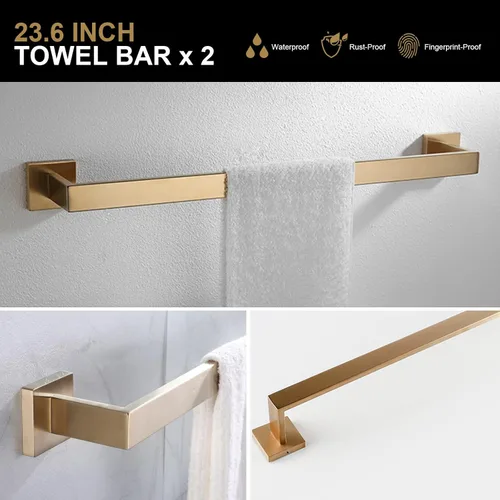 Miniatura 2 de Lava Odoro Juego de toallas de 5 piezas, oro champán, moderno juego de accesorios de baño de oro cepillado de 23.6 pulgadas, juego de toalleros
