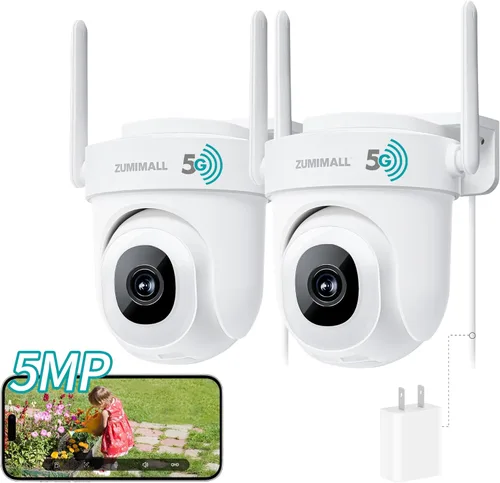 Miniatura 13 de ZUMIMALL - Cámara de seguridad para exteriores de 3 MP con cable 2.4G/5G WiFi - Pack de 2, grabación 24/7, detección de movimiento AI, blanco 2