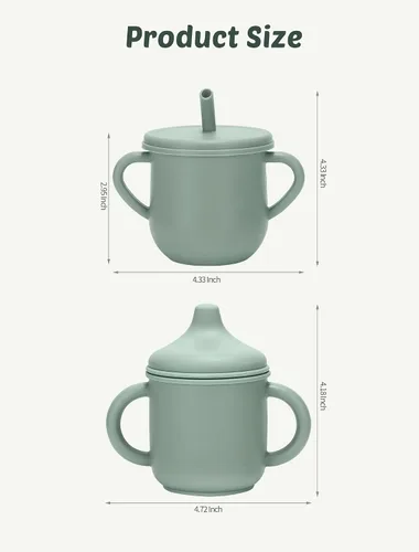 Miniatura 2 de Juego de tazas de silicona para niños pequeños, 2 tazas con popote y 2 tazas para bebés de 6 meses, tazas de entrenamiento a prueba de derrames a