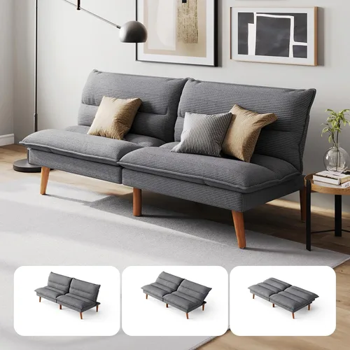 Miniatura 10 de LINSY HOME Sofá cama tipo futón – Sofá cama de pana convertible con respaldo ajustable, moderno sofá cama pequeño para espacios pequeños, sala