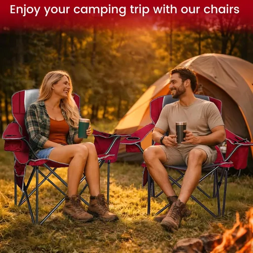 Miniatura 9 de Silla de campamento de gran tamaño, capacidad de 500 libras para personas grandes y altas, silla plegable acolchada extra ancha para personas