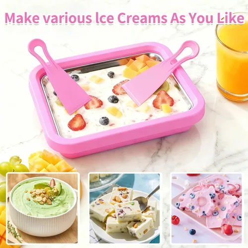 Miniatura 4 de Máquina de helados enrollada con 2 raspadores, bandeja de acero inoxidable de grado alimenticio para yogur congelado y granizado, hecho en casa