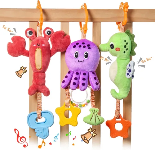 TUMAMA - Juguetes para bebés de 0, 3, 6, 12 meses, juguetes de cochecito colgante, juguetes suaves de animales marinos, juguetes de asiento de