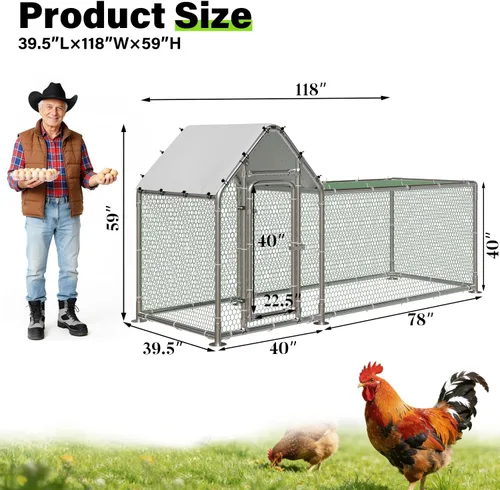 Miniatura 2 de LEMBERI Pequeño gallinero de metal, gallinero de alambre galvanizado, jaula de gallina para gallinas, conejos con cubierta impermeable