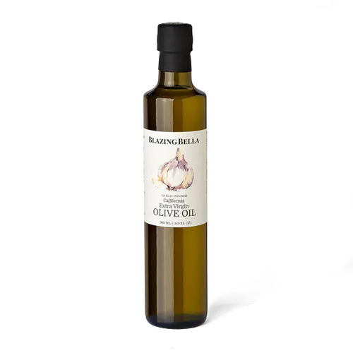 Blazing Bella Aceite de oliva virgen extra con infusión de ajo, rico sabor a ajo fresco, aceite de oliva de California prensado en frío, perfecto