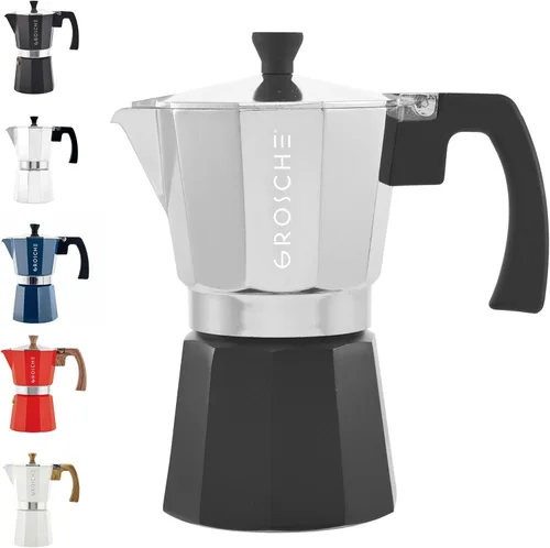 Miniatura 9 de GROSCHE Milano Cafetera Moka para Preparar Espresso en la Estufa, 9 Tazas de Café, 15.2 oz, Negro. Cafetera Cubana para Preparar Café en la Estufa