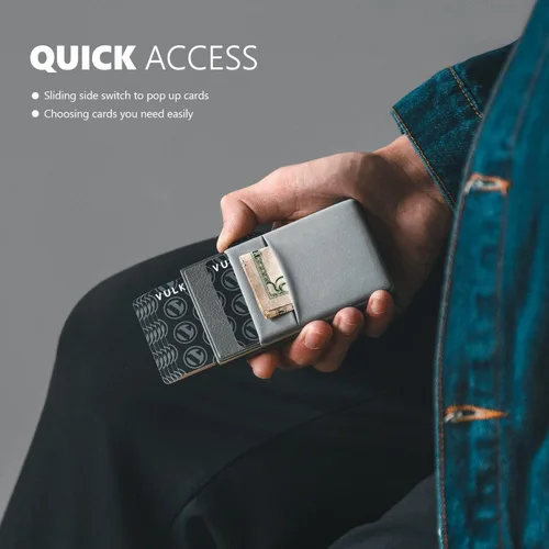 Miniatura 15 de VULKIT Billetera minimalista con ventana de identificación y bolsillo EDC con bolsillo desplegable para tarjetas de crédito y bloqueo RFID, diseño