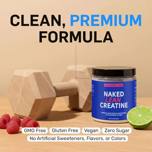 Miniatura 6 de NAKED Polvo magro de creatina HCl – Frambuesa lima, vegano, sin OMG, sin gluten, sin rellenos, apoya el crecimiento muscular y la fuerza – 68