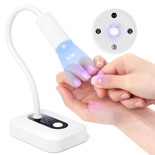 SAVILAND Lámpara de uñas inteligente con sensor UV Essentials: Luz UV de cuello de ganso de 12W para uñas de gel, 3S de curado por flash, luz UV de
