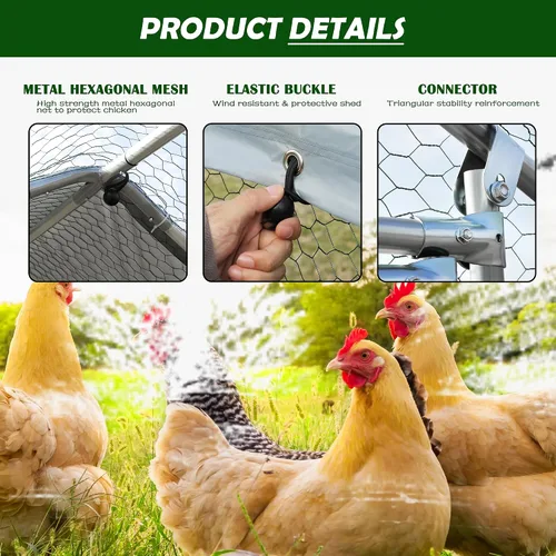Miniatura 7 de TOLEAD Gallinero de metal grande mejorado con malla de alambre de tres soportes, corral de pollo, con cubierta resistente al agua y anti-UV, casa