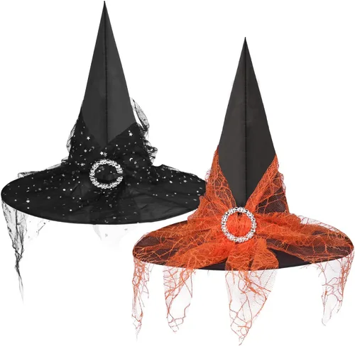 Sombrero de bruja de Halloween para mujer, sombrero puntiagudo con velo, accesorio para disfraz de bruja de carnaval, fiesta de disfraces
