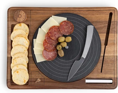 Miniatura 6 de PICNIC TIME Tabla giratoria para quesos con cuchillo, tablero de charcutería de disco de vinilo retro, bandeja giratoria Lazy Susan para servir