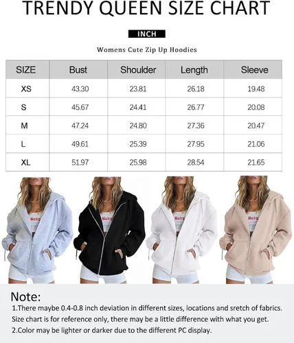 Miniatura 6 de Trendy Queen - Sudaderas con capucha Y2K con cremallera para mujer, de manga larga, para otoño, de gran tamaño, casual, con bolsillo