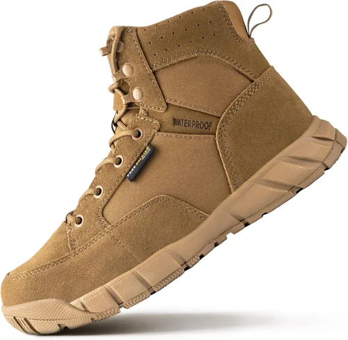Miniatura 12 de FREE SOLDIER Botas de trabajo duraderas para hombre, 6 pulgadas, ligeras, impermeables, botas de senderismo, botas tácticas de cuero de gamuza