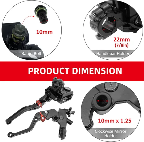 Miniatura 4 de JAVIK Juego actualizado de palanca de embrague y cilindro maestro de freno para manillar de bicicleta universal de 7/8" 22mm compatible con Negro