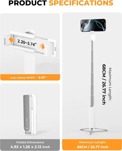 Miniatura 4 de Trípode para selfie, trípode plegable para teléfono para iPhone/Android, control remoto inalámbrico, portátil, tamaño de bolsillo, para fotografía