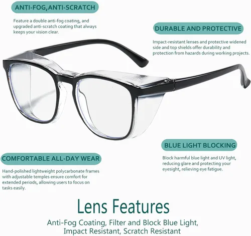 Miniatura 4 de Feaglo Lentes de seguridad, antivaho para mujeres y hombres, bloqueo de luz azul, elegantes gafas de protección para los ojos, escudo lateral
