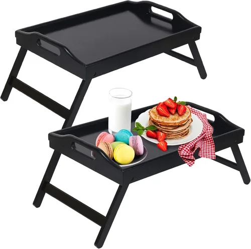 Miniatura 8 de Artmeer Mesa Bandeja de Cama con Patas Plegables, Bandeja de Desayuno de Bambú con Asas Ideal para Sofá, Cama, Comer, Trabajar, Usada Como