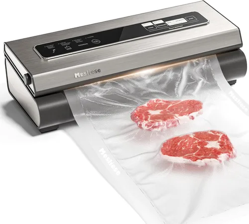 Mesliese Máquina selladora al vacío, potente sistema compacto de preservación de alimentos 6 en 1 de precisión de 90 Kpa con cortador, 2 rollos de