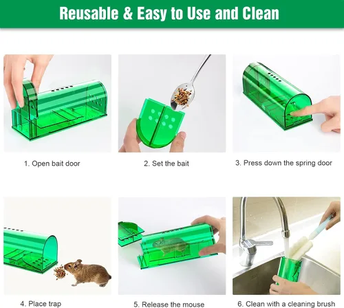 Miniatura 3 de Imagen del producto: Paquete de 2 trampas para ratones humanitarias, trampa reutilizable para ratones, trampa de ardilla para interior y exterior