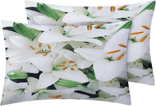 Miniatura 2 de NOGAWA Lily Sheets California King, juego de sábanas y fundas de almohada con estampado de flores 3D, sábanas y fundas de almohada de microfibra