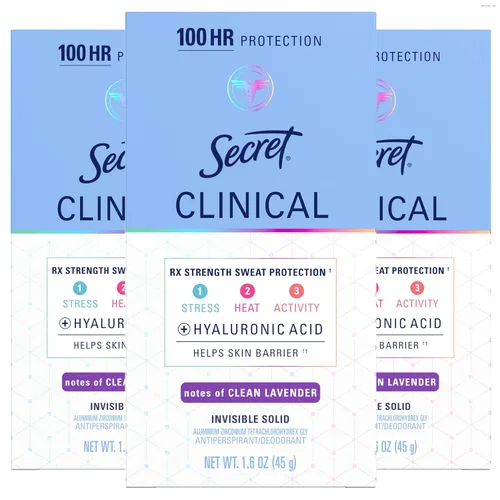 Secret Clinical Strength - Desodorante antitranspirante para mujer, protección contra el estrés 3X, protección contra el sudor y el olor 72 horas,