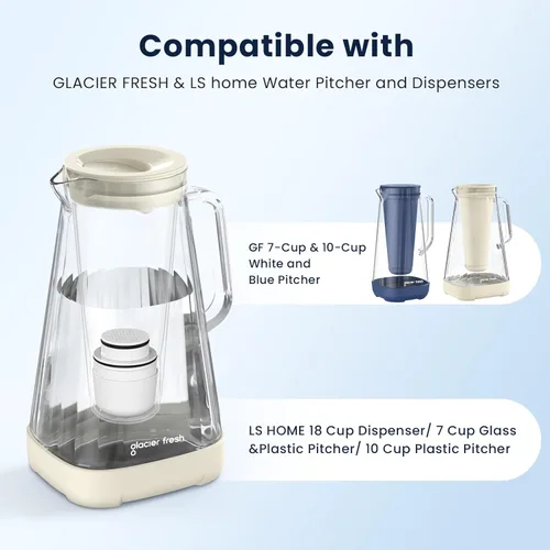 Miniatura 2 de GLACIER FRESH Filtro de jarra de agua de flujo 3X para jarras y dispensadores de vidrio LS Home y GF, filtro de carbón activado de 5 etapas