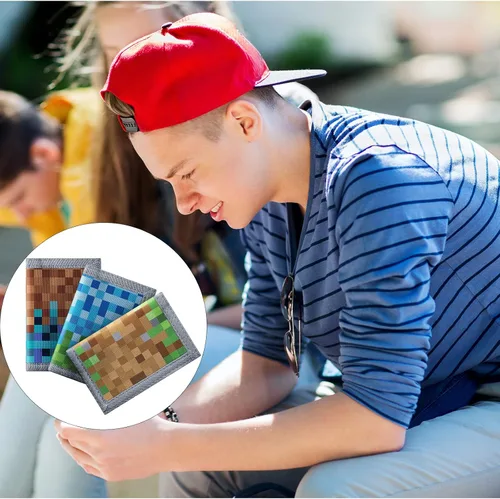 Miniatura 6 de Carteras de 3 piezas para niños y niñas de 6 a 18 años, billeteras de lona triples con adhesivo y bolsillo con cremallera para adolescentes, regalo
