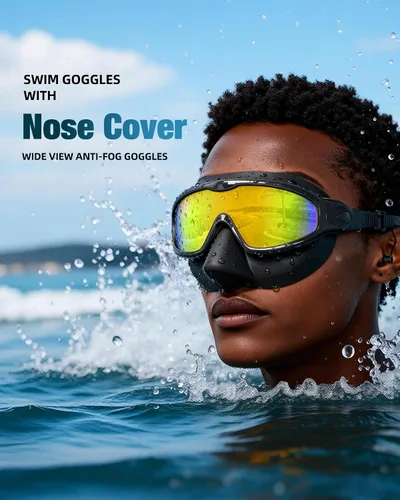 Miniatura 2 de Aegend Gafas de natación con cubierta de nariz para adultos, paquete de 2 gafas de natación de visión amplia, antiniebla/UV, sin fugas, para hombres