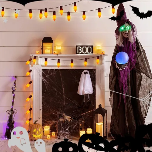 Miniatura 7 de Abeja Paquete de 25 Bombillas de Repuesto C9 para Halloween, Luces de Navidad de Cerámica Naranja para Halloween Patio Exterior Interior Luces