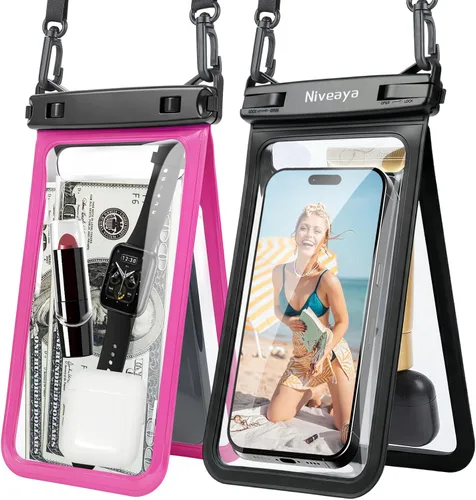 Miniatura 21 de Niveaya Bolsa impermeable para teléfono con doble espacio - 2 unidades, funda impermeable con cordón para iPhone 16/15/14/13/12 Pro Max hasta 8.3