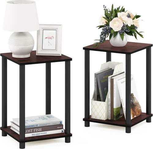 Miniatura 24 de Furinno JUST - Mesa auxiliar moderna de 3 niveles con estación de carga, mesita de noche de fácil montaje, mesita de noche con puerto USB y tipo C