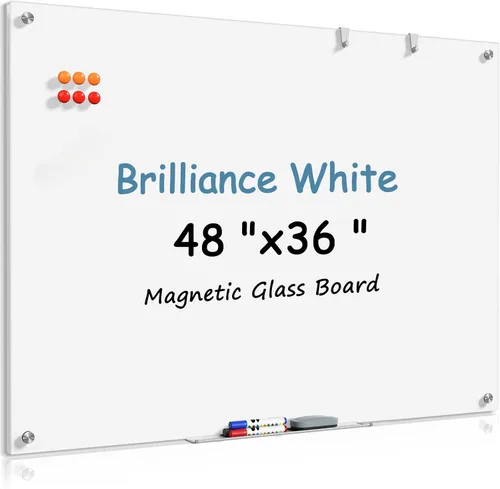 Miniatura 14 de MaxGear Pizarra blanca de cristal, pizarra magnética de borrado en seco templado de 96 x 48 pulgadas, sin marco, para oficina, aula, sala de Blanco