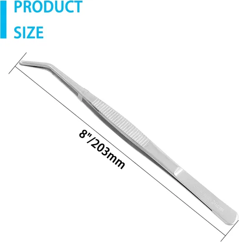 Miniatura 2 de Bonsicoky 1 pinza de acero inoxidable de 8 pulgadas, pinzas largas con puntas curvadas dentadas de precisión, pinzas multiherramienta