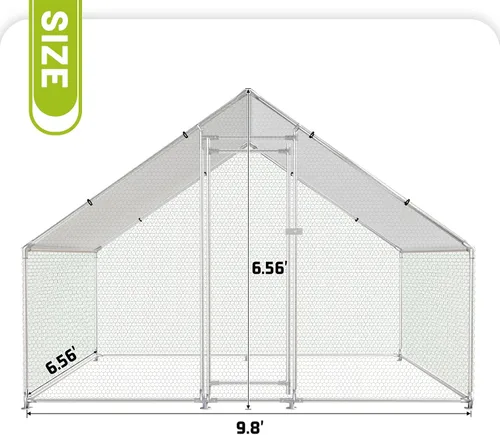 Miniatura 6 de HEYTOWN Gallinero Grande de Metal para Pollos con Cubierta Resistente al Agua y Anti-UV, Jaula de Aves de Corral Transitable para Patio