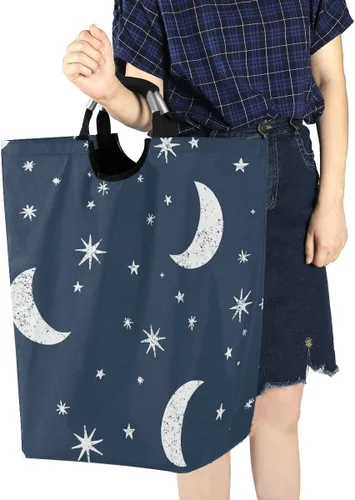 Miniatura 7 de senya Cesta de lavandería grande para compras, bolsa de ropa plegable de tela, cesta de lavandería plegable (luna, estrellas, nubes, cielo)