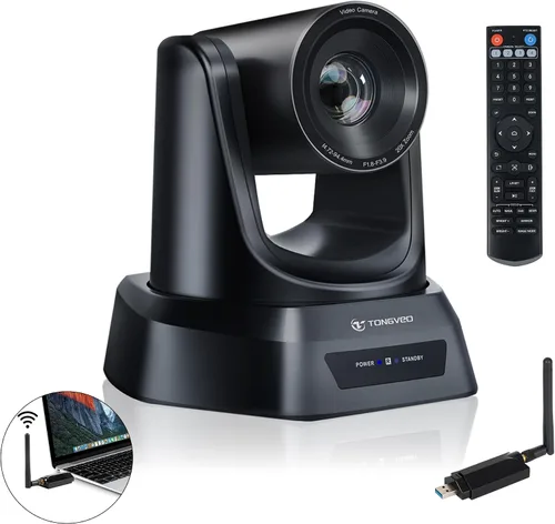 Miniatura 10 de TONGVEO Cámara Web Inalámbrica de 5.8GHz para Sala de Conferencias, Cámara PTZ USB 1080P 60fps de 3X para Transmisión en Vivo de la Iglesia