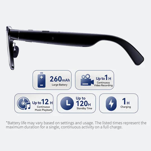 Miniatura 4 de Lentes inteligentes AI con cámara 4K para viajes y uso diario, gafas de sol de audio Bluetooth con altavoces de oído abierto, llamadas manos libres